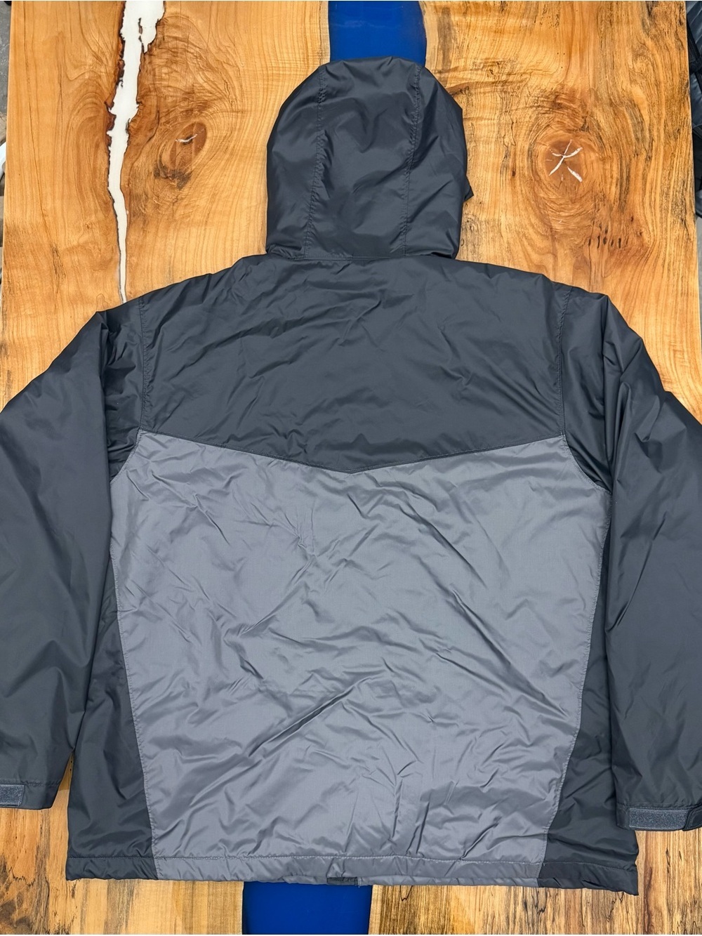Columbia XL Hooded Fleece Lined Jacket Gray Black Full Zip Windbreaker Coat - Picture 12 of 13